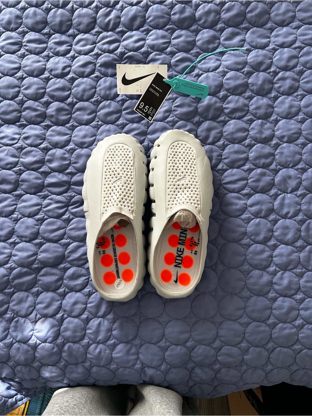 Nike Minds 001 Grey Slip-On Perforated Casual Sandals with Orange Insole Accents